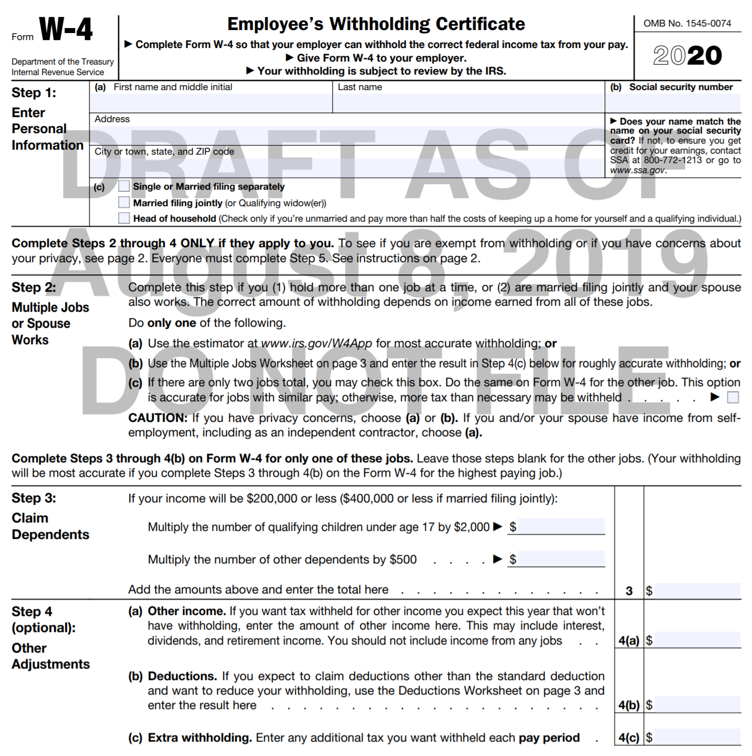 Are You Ready Big Changes To The 2020 Federal W 4 Withholding Form PS WebSolution